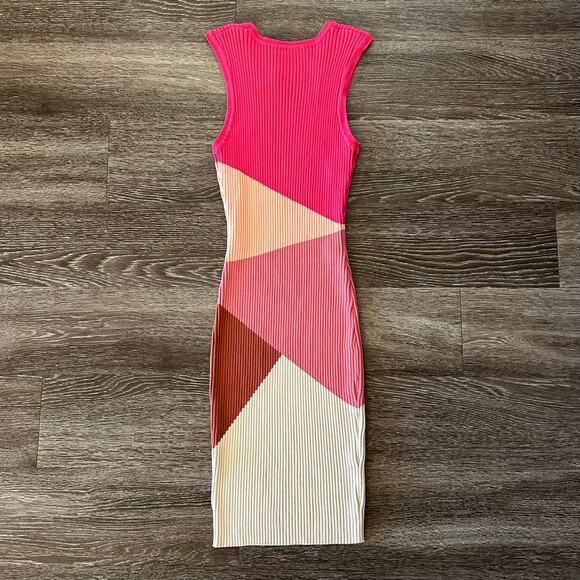MINKPINK Vita Knit Colorblock Ribbed Midi Dress Pink Multicolor Sleeveless Large - Picture 14 of 15
